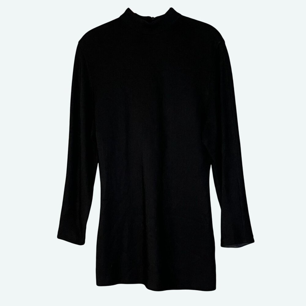 Byblos Wool Blend Black Long Sleeve Mini Dress Ribbed Mock Neck Size 40 IT